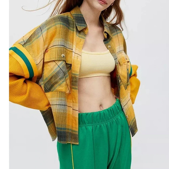 BDG Caleb Women's Size XS Green and Yellow Plaid Sporty Shirt - Picture 2 of 8